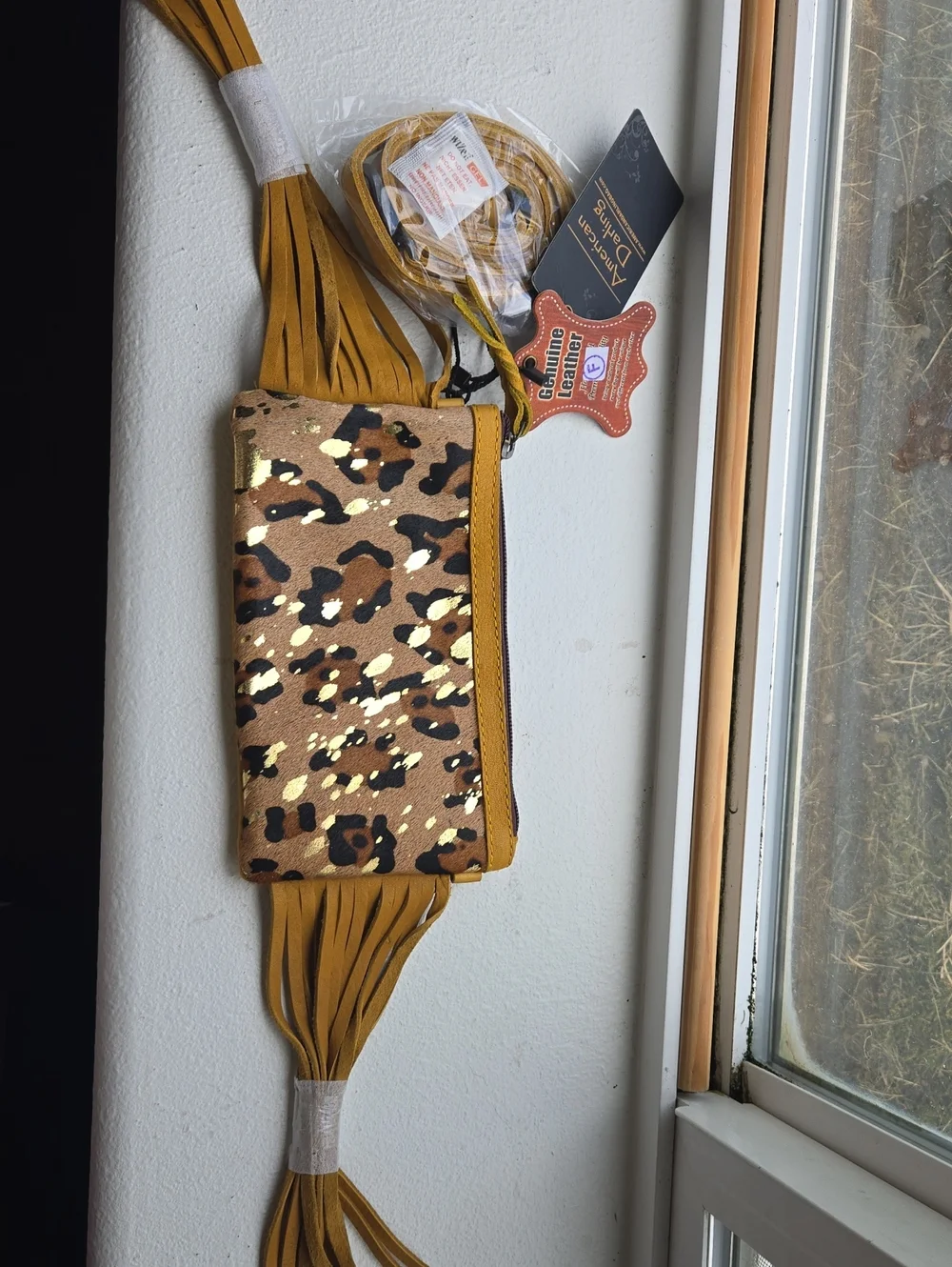 American Darling NWT Crossbody Yellow Animal Leopard Cheetah Metallic Flake